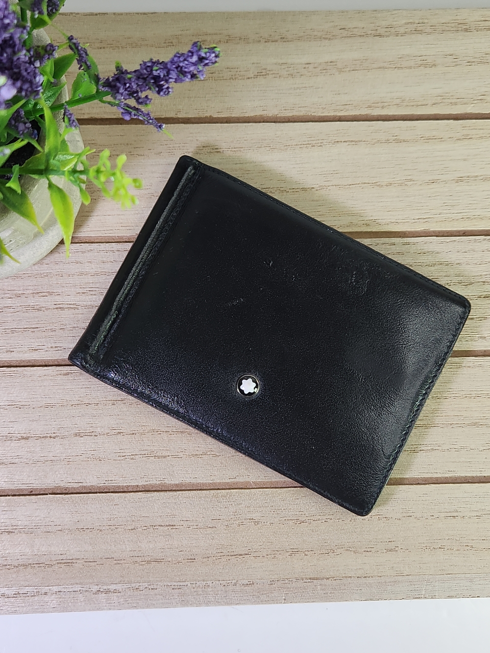 Montblanc Black Leather Money Clip Card Holder